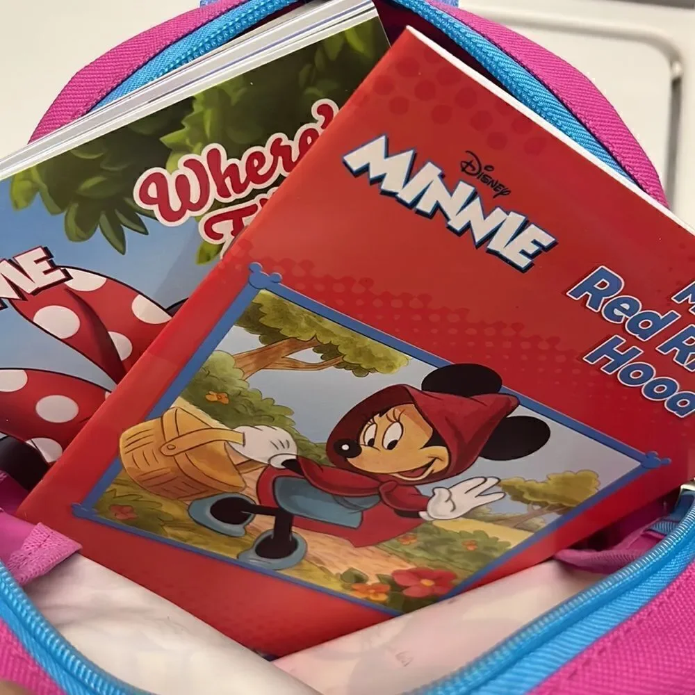Disney Minnie Mouse Pink/Blue Mini Adjustable Backpack with 2 Paperback books